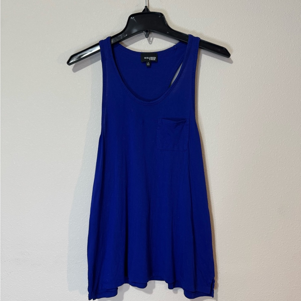 Aritzia Wilfred Free 100% Viscose Cobalt Blue Single Pocket Racerback Tank Top